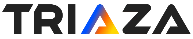 TRIAZA logo with gradient triangle design.