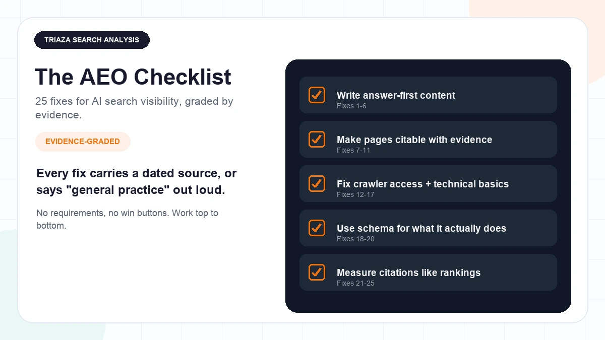 The AEO Checklist: 25 Fixes for AI Search Visibility